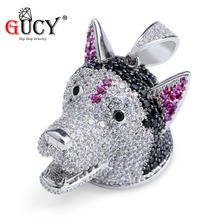 GUCY Hip Hop Dainty Pink Ears Siberian Husky Dog Puppy Pet Animal Unique Necklace&Pendant Cubic Zircon Silver Color Gift For Men 2024 - buy cheap