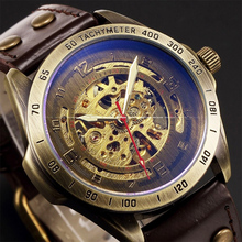Marca SHENHUA diseño antiguo Vintage automática esqueleto reloj mecánico de los hombres de cuero reloj de pulsera Steampunk hombre esfera azul reloj 2024 - compra barato