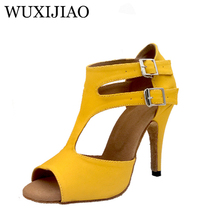 WUXIJIAO Yellow Flannel Soft Bottom Latin Dance Shoes Tango Samba Salsa Dance Shoes Lady Heels 6cm-10cm 2024 - buy cheap