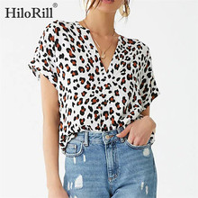 HiloRill Sexy V-Neck Women Blouse Casual Batwing Short Sleeve Leopard Blouse Shirt Loose Ladies Office Blouses Tunic Tops Blusas 2024 - buy cheap