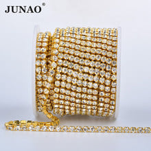 JUNAO SS6 SS12 SS18 Sewing Gold Rhinestone Chain Fringe Crystal Ribbon Trim Glass Applique Strass Banding For Clothes DIY Crafts 2024 - buy cheap