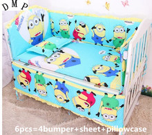 Promotion! 6PCS Baby Crib Bedding Set for Girls Cartoon Newborn Baby Bed Linens Cotton ,include:(bumper+sheet+pillow cover) 2024 - buy cheap