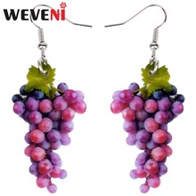 WEVENI Acrylic Sweet A Bunch Of Grape Earrings Big Long Dangle Drop Fashion Tropic Fruit Jewelry For Women Girls Ladies Summer 2024 - buy cheap