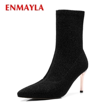 Enmayla bota de salto alto feminina, sapatos charmosos para mulheres, sexy, botas vermelhas, salto alto, botas de bico fino, tamanho 34-39, zyl70 2024 - compre barato