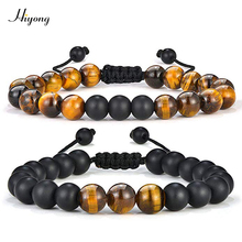 HIYONG-pulsera de cuentas con diseño de ojo de tigre para hombre y mujer, brazalete ajustable de 8mm con piedra mate, color negro Natural, regalo de joyería 2024 - compra barato