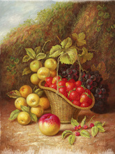Frete grátis paisagem de morango pintura a óleo natureza morta cesta de frutas impressões em tela tela arte de parede imagem decoração 2024 - compre barato