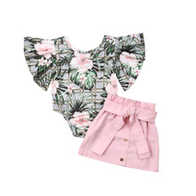 Citgeett Summer Toddler Kids Baby Girl Floral Tops Romper Short Pink Skirt Outfits Clothes Summer Set 2024 - buy cheap