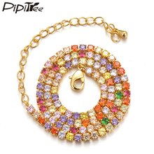Pipitree colar colorido zircônia cúbica, gargantilha corrente dourada cobre para mulheres joias 2024 - compre barato