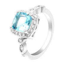 Anel geométrico azul-céu, zircônia cúbica, pedra dupla sorte, presentes para casamento e noivado, meninas e mulheres 2024 - compre barato