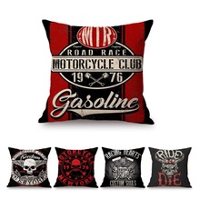 Clube Da Motocicleta do Vintage Carta de Impressão Do Punk Estilo Fronha Retro Motorbike Crânio Poster Arte Casa Decorativo Capa de Almofada de Linho 2024 - compre barato