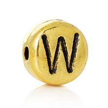 DoreenBeads liga de Zinco Spacer Beads Flat Round Tom dourado Carta Padrão de Cerca de 7mm (2/8 ") de Diâmetro, Hole: Aprox 1.2mm, 7 Peças 2024 - compre barato