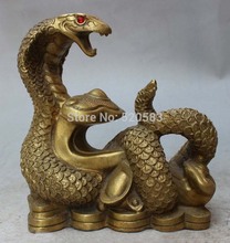 Folk Chinese Brass Animals Year Zodiac Wealth YuanBao Coin RuYi Snake Statue 2024 - buy cheap
