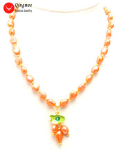 Qingmos ожерелье из натурального жемчуга для женщин ювелирные изделия с 7-9 мм ярко-розовым жемчугом в стиле барокко и подвеской в виде листа лотоса ожерелье 17 "nec6006 2024 - купить недорого