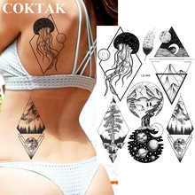 Coktak tatuagem triangular, tatuagem temporária de trilha e pinheiro para mulheres, arte corporal, braços falsos, perna 2024 - compre barato