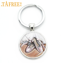 TAFREE a pair Pink Ballent Shoes keychain sweet romantic elegant key chain round Glass for women Rhodium Plated jewelry NS131 2024 - buy cheap