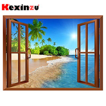 Kexinzu-pintura de diamante redondo/cuadrado completa 5D, cuadro de paisaje de ventana de playa, bordado 3D, punto de cruz, mosaico, regalo 2024 - compra barato