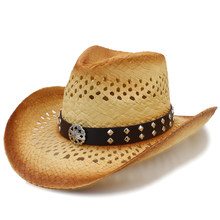 Western Cowboy Hat Handmade Weave Straw Women Men Beach Sun Sombrero Cowgirl Hat Size 58CM 2024 - buy cheap