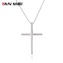 YANMEI-collar de circonia cúbica con diseño de cruz, colgante de Cruz de marca de cristal, sencillo, regalo, GLD0387 2024 - compra barato