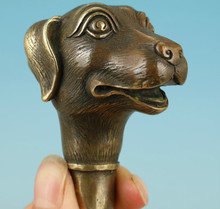Bronze velho vovô boa sorte andando vara cabeça artesanal esculpida cão recolher estátua bengala cabeça artesanato artes estátuas 2024 - compre barato