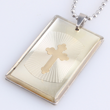 gold color Cross Square tag 316L Stainless Steel pendant necklaces bead chain for men women wholesale 2024 - buy cheap