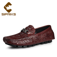 Sipriks Mens Printed Crocodile Skin Loafers Genuine Leather Casual Leather Shoes Slip-On Flat-Bottomed Shoes Black Wine Red Falt 2024 - buy cheap