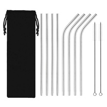 Reusable Metal Drinking Straw 304 Stainless Steel Straws Straight Bent Drinking Straw with Cleaner Brush Pouch Wholesale 10pcs 2024 - compre barato