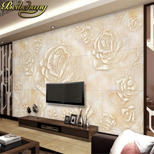 beibehang Rose flowers relief Custom photo Wall paper roll background wallpaper for living room TV backdrop 3d mural wallpaper 2024 - buy cheap