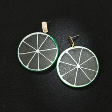 Women Trendy Round Geometric Resin Fruit Lemon Hanging Dangle Drop Earrings 2024 - buy cheap