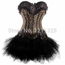 Free Shipping Women Sexy Party Corset Body Corset Dress Bustier Crop Top Showgirl Costume Burlesque Leopard Zipper Corset+skirt 2024 - buy cheap