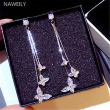 Shiny Butterfly Crystal Earrings For Women Girl Fashion Dangle Earring Female 2020 New Long Tassel Earrings 2024 - buy cheap