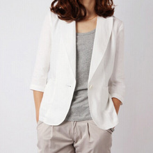 Jaqueta curta de algodão e linho com um botão, casaco fino casual de linho puro e branco, frete grátis 2024 - compre barato