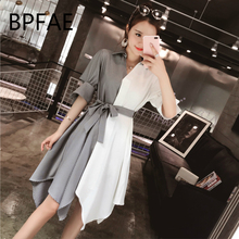 Office Asymmetry Striped Shirt Dress Women Summer Short Sleeve V-Neck Bowknot Belt Elegant Wear To Work Casual Dresses Plus Size 2024 - buy cheap