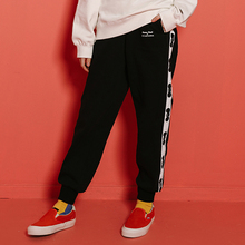 2019 primavera sweatpants feminino casual harem calças soltas preto listrado lado calças de suor feminino dos desenhos animados 2024 - compre barato