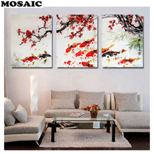 Mosaic,Full Square 5D DIY Diamond embroidery Triptych Koi Fish Diamond Painting flower Cross Stitch Rhinestone Mosaic wall decor 2024 - buy cheap