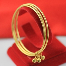 3 pçs juntos pulseira fina amarela ouro preenchido mulheres meninas pulseira com sinos 2024 - compre barato