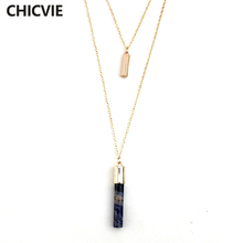 CHICVIE Women Gold Color Multilayer Necklaces & Pendants Blue Natural Stone Pendant Necklace Wedding &Jewelry SNE160091 2024 - buy cheap