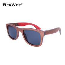 BerWer-gafas de sol de madera para monopatín marco marrón con espejo de recubrimiento, gafas de sol de bambú, lentes de protección UV 400 2024 - compra barato