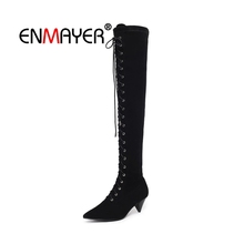 ENMAYER Woman Over The Knee High boots Women Shoes Winter Shoes Thigh high booty Size 34-40 Real Leather Fashion Boots CR1981 2024 - buy cheap