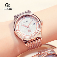 Fashion GUOU Brand Couple watches  Simple Calendar Waterproof quartz  men women Lovers Mesh Band Quartz Wristwatches 2024 - buy cheap