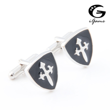 iGame Factory Price Retail Novelty Cuff Links For Men Fashion Copper Material Black Shield Design Free Shipping 2024 - buy cheap