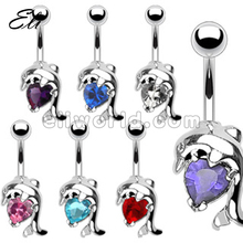 Retail 1 PC Heart-shaped Rhinestone Dolphin Navel Belly ring Body Jewelry 2024 - buy cheap