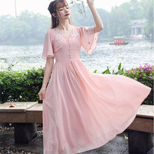 2019 Summer Vintage Embroidered Teens Girls Fairy Dress Chiffon Cute Kawaii V-neck Short Sleeve Lolita Princess Dress 2024 - buy cheap