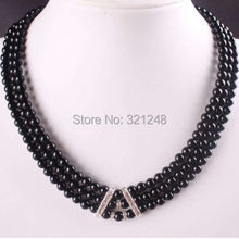 new fashion charming 6MM Black Onyx agat carnelian stone 3 Row Beads Necklace Strand 18" BV79 2024 - buy cheap