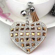 Leather Fringed Key Chain Car Ring Cap Gift Fashion Keychain Heart Shape Female Full Glass Beads Key Covers Mosaic 2024 - buy cheap