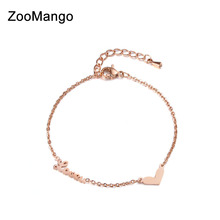ZooMango-pulsera de eslabones con forma de corazón para mujer, brazalete de acero de titanio con forma de corazón, color oro rosa, ZB18006 2024 - compra barato