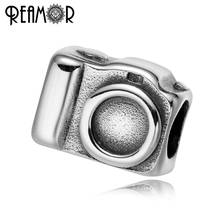 REAMOR Polishing 316L Stainless steel Camera European Big Hole Charm Beads Fit DIY Bracelet Jewelry Making Accessories 2024 - buy cheap