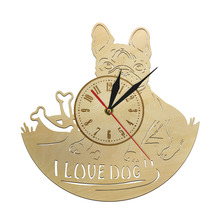 Reloj de madera de Bulldog Francés, regalo para mascotas, arte de pared de animales, reloj de silueta de perro silencioso y sin correr para amantes de mascotas, Bulldog regalo 2024 - compra barato