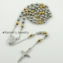 Cross High Quality Gold&Silver Rosary Beads chain Religious Free Shipping Stainless Steel Necklace Wholesale KN086W6 2024 - buy cheap