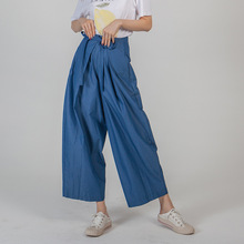 Summer Wide Leg Pants New Chic Style Solid Belted 2019 Women Loose Casual Ankle-Length Pants Female Cotton Trousers 2024 - buy cheap