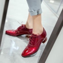 2017 New Sale Plus big Small size 32-46 Women shoes  lace up Square Toe Patent Leather Spring Autumn Casual shoes Brogue b-4 2024 - buy cheap